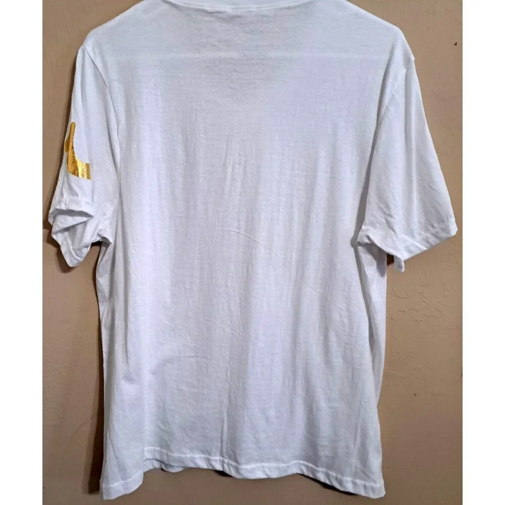True Religion Men's M White Short Sleeve T-Shirt Gold Logo